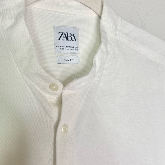 Zara Men's Cotton Slim Fit Collarless Short Sleeve Button Down - Picture 5 of 9